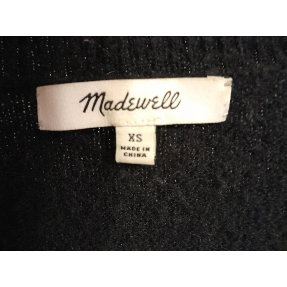 Madewell Coziest Yarn Super Soft Wrap Front V-Neck Pullover XS Sweater Black